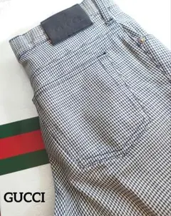 良品【GUCCI】GG/牛革パッチ/ストレート/パンツ/チェック柄/のサムネイル