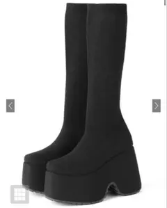 厚底ヒールソックスロングブーツ　ブラック　黒　予約完売品　zr1469