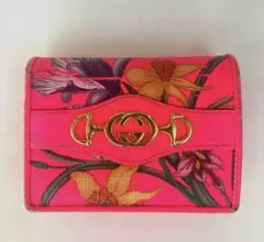 グッチ GUCCI フローラル　２つ折り財布 植物 ネオンピンク 536353