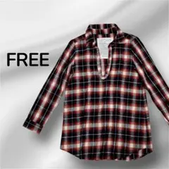 チェック柄 プルオーバーシャツ 長袖 トップス 赤・黒・白