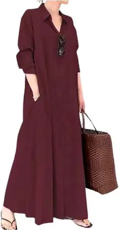 ロングワンピース シャツワンピ 体型カバー ゆったり 春 秋 冬 レディース