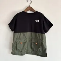 THE NORTH FACE ポケット付き Tシャツ 黒/オリーブ　130cm