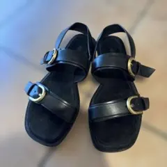 ZARA ブラック サンダル ゴールドバックル 39