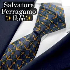 良品✨Salvatore Ferragamo ネクタイ 錨柄 ネイビー