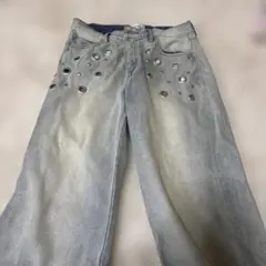 Who's Who galleryアイレット付きグレー ワイドレッグデニムパンツ