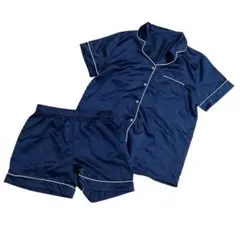 ネイビー サテン パジャマセット