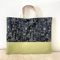 レッスンバッグ お道具袋 絵本袋 モノトーン 動物 ブラック くすみ グリーン