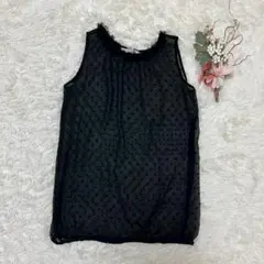 ロマンティックモカ（L） ノースリーブ チュールトップス ドット シアー 黒