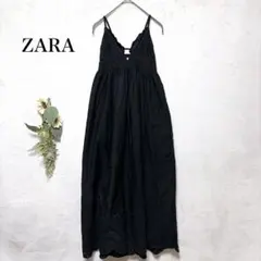 ZARA　ロング　キャミソールワンピース　ブラック　Ｍ　刺繍入り