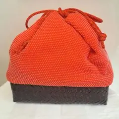 巾着　巾着かご　かご　バッグ　浴衣　和装　着物　小物　赤　朱色　和装用小物　四角