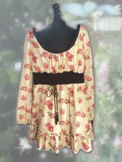 y2k 00s 姫ギャル 花柄フリル 長袖 チュニック ワンピ LIZLISA系