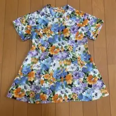 子供　チュニック　半袖　Tシャツ 花柄　セーラー　ボタン　リボン　ブランド不明