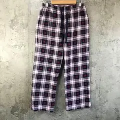Y5569古着　チェックパンツ　パジャマパンツ　紺　白　赤　柄　90s Y2K