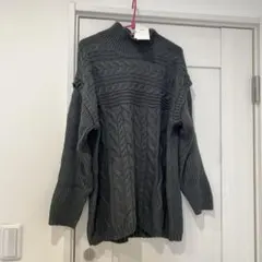 セーター ニット タグ付き 未使用 黒 ケーブル網 ブラック 匿名 ハイネック