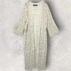 Wcloset F シアー 総レース ロングガウンカーディガン 花柄