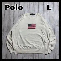 Polo by Ralph Lauren 90sスウェット　星条旗ロゴ　白　 L