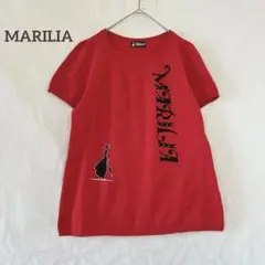 マリリア 希少 デザイン サマーニット 半袖 刺繍 ラメ 縦ロゴ ポケット Mのサムネイル