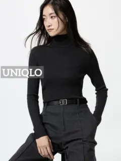 k0504 UNIQLO メリノリブタートルネックセーター ブラック