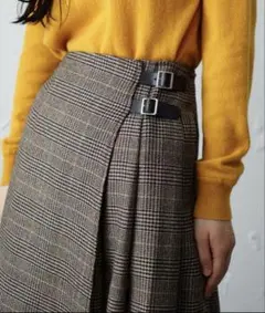 極美品　foufou ショールカラーグレンチェックワンピース M 2024 極美品 foufou ショールカラーグレンチェックワンピース M