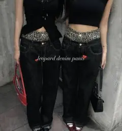 レイヤードデニム ヒョウ柄 レオパード y2k EMMY MOUSSY SLY