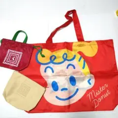 Mister Donut 50周年記念エコバッグ紀ノ国屋レッド巾着ベージュポーチ