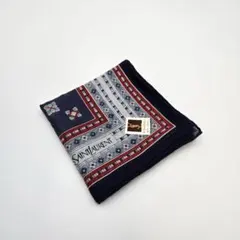 未使用☆イブサンローラン ハンカチ 大判　綿 ネイビー 紺 赤 グレー