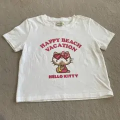★沖縄限定★日焼けキティ 半袖 クロップド丈Tシャツ ホワイト