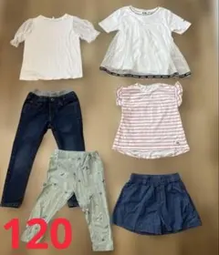 １２０センチ半袖Tシャツ、パンツまとめ売り女の子レースボーダーアニマル、デニム