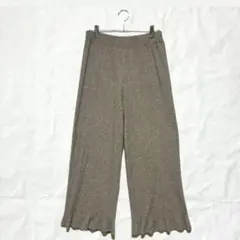 しまむら 裾フリル リブパンツ イージーパンツ ベージュ L ゆったり 伸縮