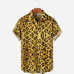 【 No.9 Tシャツ 半袖 ヒョウ柄 黄 金 L 】★ トップス アロハ