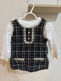 90ホワイト シャツ&ツイード風春ワンピース フォーマル 女の子 黒