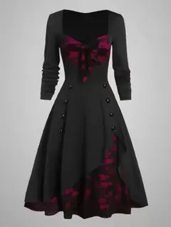 黒と赤のAラインドレス ゴシックレース