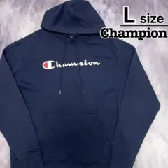 Champion　パーカー　L　ネイビー　プルオーバー　プリント　ロゴ　US古着