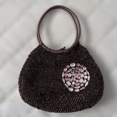ビーズ装飾ダークパープルパーティーバッグ