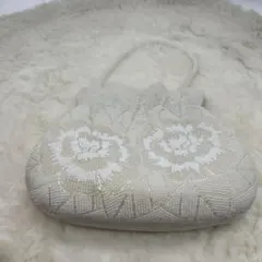 ヴィンテージ ビーズバッグ パーティーバッグ フォーマル ホワイト 花柄刺繍