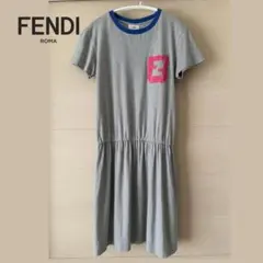 【美品】FENDI キッズ FFロゴパッチ Tシャツワンピース グレーのサムネイル