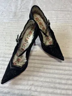 GUCCI パンプス 37 レディース レース ポインテッドトゥ ブラック