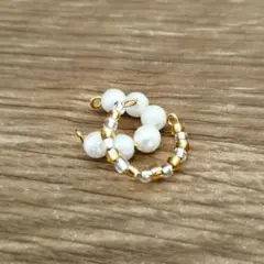 ハンドメイド　イヤーカフ　コットンパール風　ゴールド　シルバー　ビーズ