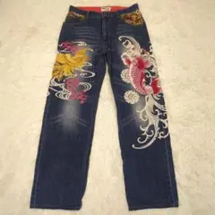 【美品】不倶戴天　和柄ジーンズ 和柄ジーパン　和柄デニム　W36 龍　鯉 美品】不倶戴天 和柄ジーンズ 和柄ジーパン 和柄デニム W36 龍 鯉