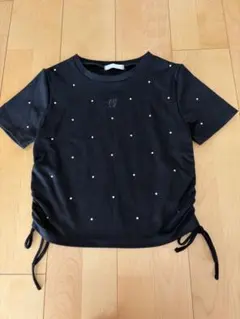FUN ラインストーン付き サイドドロスト半袖Tシャツ ブラックのサムネイル