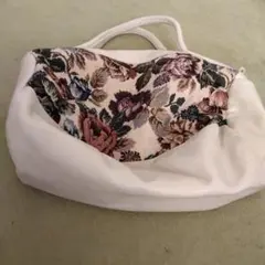 ホワイト フラワー柄 トートバッグ
