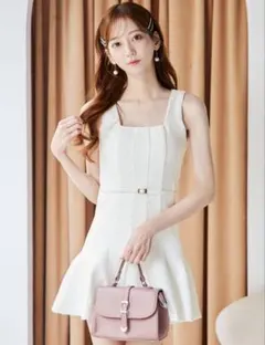 JWELS スクエアネック　ノースリーブ　ツイードフレアミニドレス