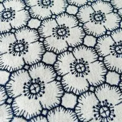 刺繍生地 生成り×紺 コットンリネン 65×50 北欧風 花柄 ハンドメイド 白