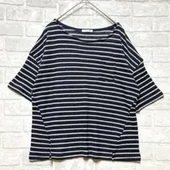 ハニーズ ニット カットソー M 美品 ネイビー ボーダー タオル地 マリン