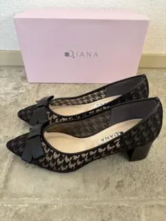 美品】ジェリービーンズ 22.5cm リボンパンプス ダイアナ 千鳥柄