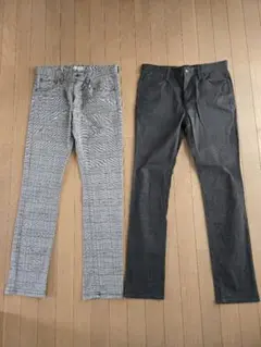 ゴルフ　スリムパンツ　グレーチェック　ダークブラウンチェック　2本セット
