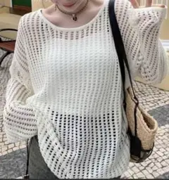 ルーズ メッシュ カットソー 白