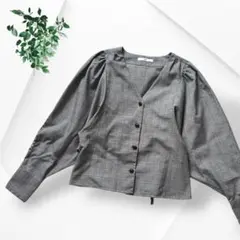 美品 SLY グレンチェック柄 ノーカラージャケット ドルマンスリーブ Fのサムネイル