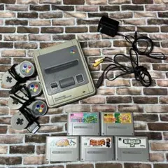 スーパーファミコン本体、コントローラー、アダプタ各種、ソフト５つセット