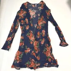 花柄　ロングカーディガン Lサイズ ネイビー　レッド　H&M